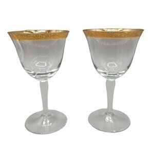 Aperitif Sherry Glasses Gold Floral Trim Set of Two